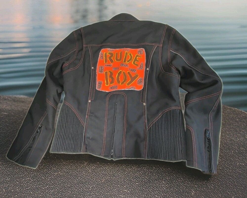 NexGen Biker Jacket Womens 2XL Black Red Lined Rude Boy Back Patch Custom